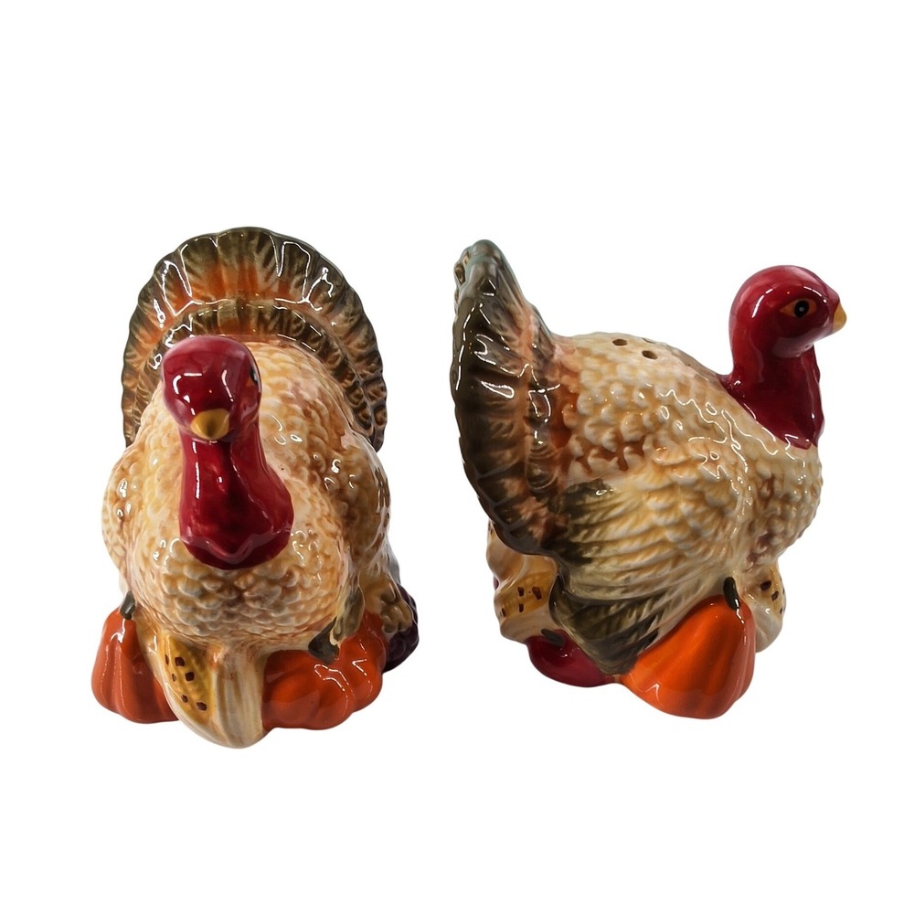 Vintage Ceramic Turkey Salt and Pepper Shakers Thanksgiving Fall Harvest Deco